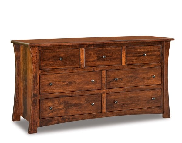 Amish Isaiah Custom Solid Wood 7-Drawer Dresser with Optional Beveled Mirror and Hidden Secret Drawer Compartment