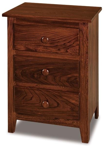 Amish 20 or 25 Wide Custom Shaker Three Drawer Nightstand with Tapered Legs