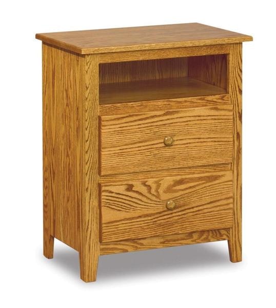 Amish Shaker 25 Wide Two Drawer Nightstand with Opening and Tapered Legs