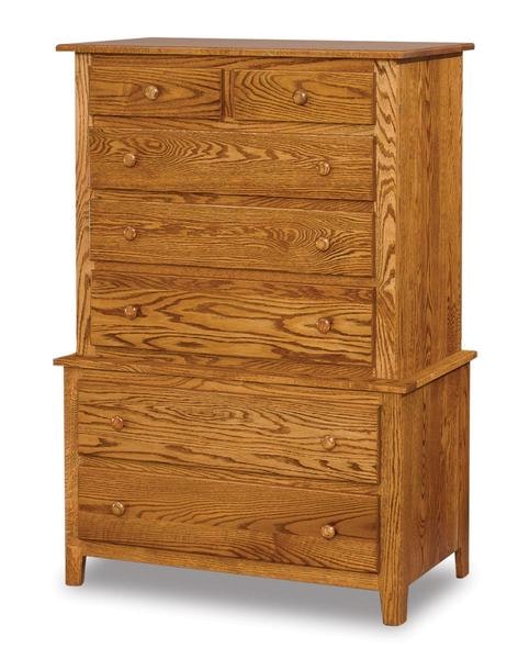 Amish 56 3/4 Tall Shaker 7-Drawer Chest on Chest of Drawers with Tapered Legs