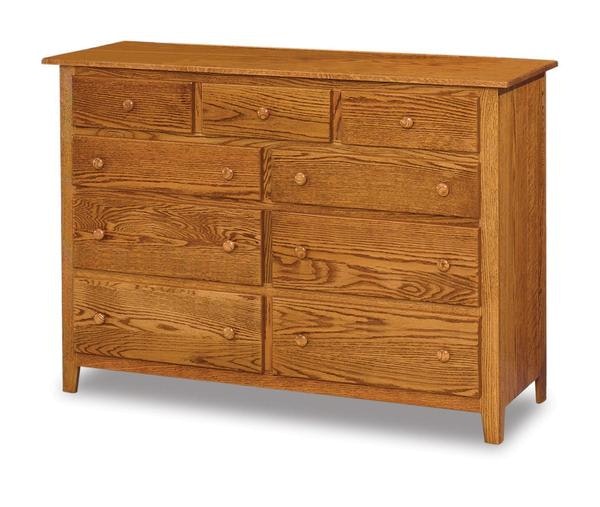 Amish Custom 59 Wide Shaker Nine Drawer Dresser with Optional Mirror