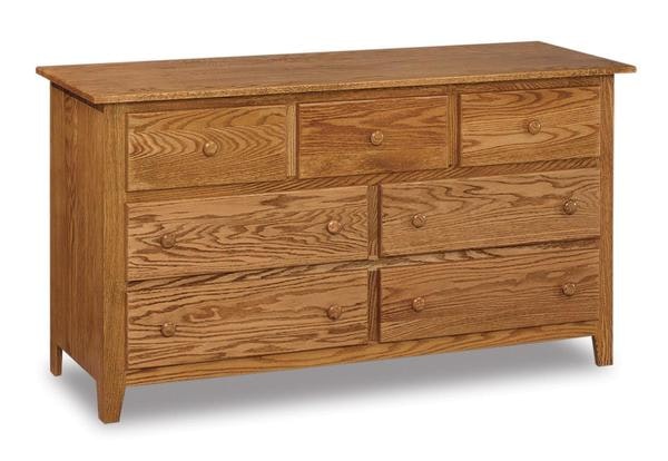 Amish 59 or 66 Wide Custom Shaker Seven Drawer Dresser with Tapered Legs