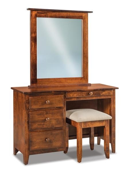Amish 44 Wide Shaker 4-Drawer Vanity Dressing Table with Optional Beveled Mirror and Vanity Bench