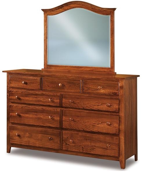 Amish Shaker 66 Nine Drawer Dresser with Optional Beveled Mirror