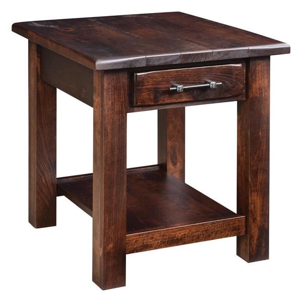 Amish Sussex Simulated Barnwood End Table with One Shelf