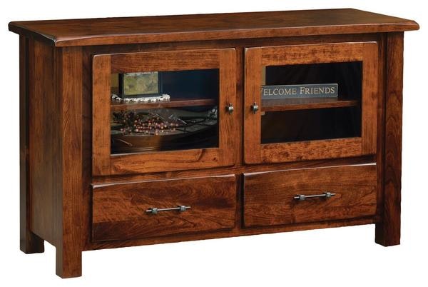 Amish Natrona Barnwood Flat TV Stand with Doors & Drawers