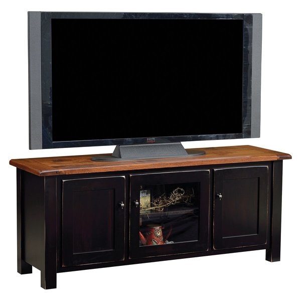 Barn Floor Style 60 Inch TV Stand shown with Brown Maple Base FC11047 Ebony and Rustic Cherry Top OCS113 Michaels Cherry