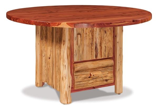Amish Rustic Log 54" Round Dining Table with Storage Cabinet - Choose Height