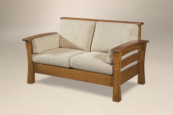 Amish Leavenworth 59 Wood Frame Loveseat with Reversible Seat Cushions on Fabric Options.