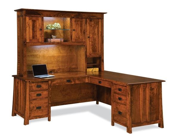 Amish Stellar Mission 6 Drawer L-Shaped Desk with Optional Hutch Top