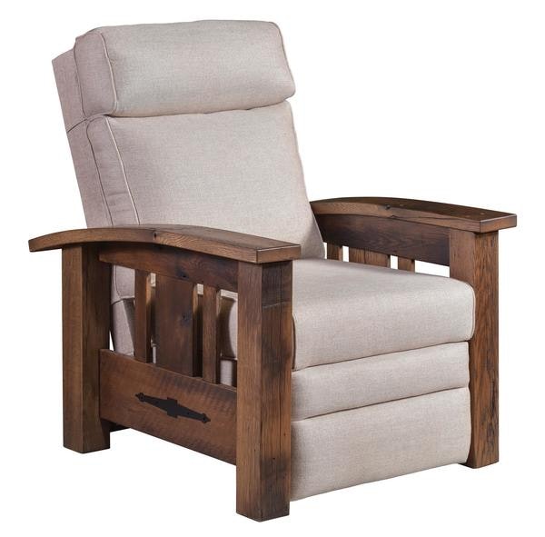 Amish Rustic Recliner 33 inches wide with with Mortise and Tenon Construction and choice of Upholstery.