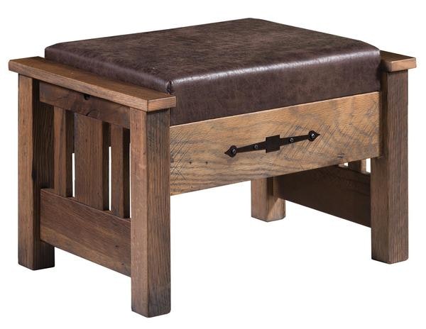 Amish Rustic Ottoman 24 inches high with Upholstered Top and Solid Hardwood Construction.