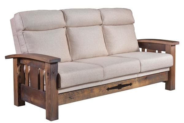 Amish Rustic Sofa 76 inch with choice of Upholstery, Premium Wood Finish, Finish Color, and Throw Pillows