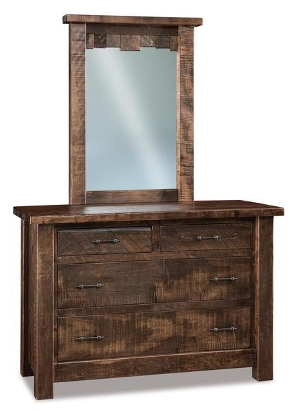 Amish 55 Wide Rough Sawn Brown Maple Wood Rustic Chapito 4-Drawer Dresser with Optional Mirror
