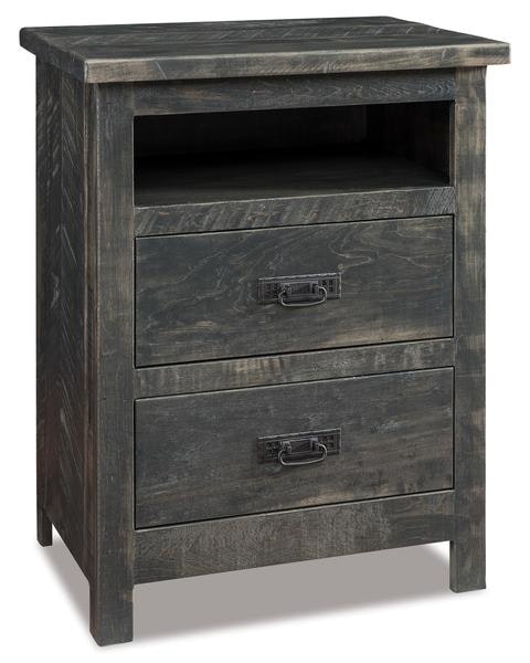 Amish 25 Inch Wide Levi Rustic Rough Sawn Wood 2-Drawer Nightstand with Opening