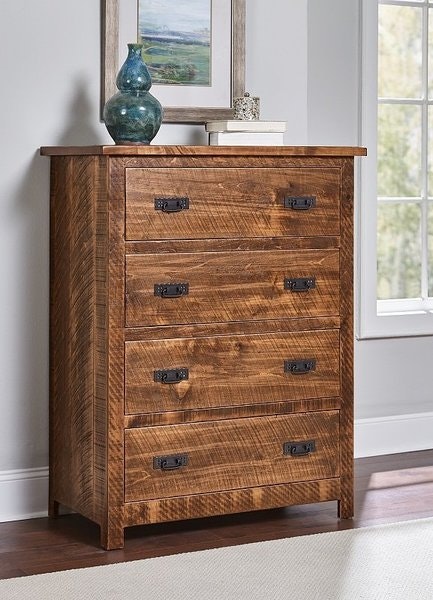 Amish 50 3/4 or 54 1/2 Inch Custom Levi Rustic Rough Sawn Wood Chest of Drawers shown in Almond