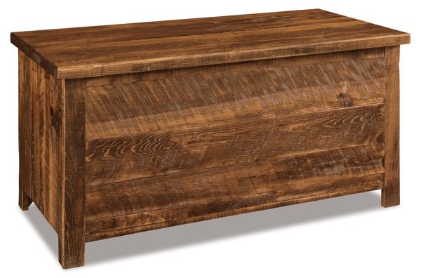 Amish Custom Levi Rustic Rough Sawn Wood Blanket Chest with Cedar Bottom shown in Almond Stain