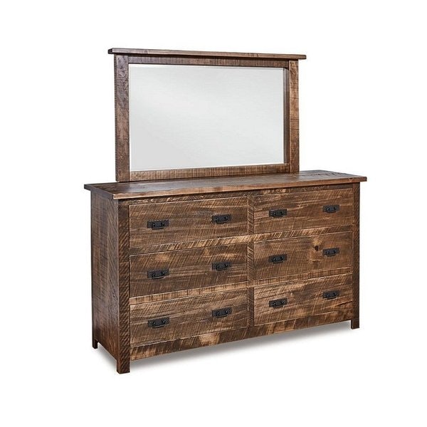 Amish Custom Levi Rustic Rough Sawn Wood Dresser with Optional Beveled Mirror