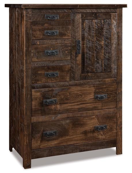 Amish Levi Rustic Rough Sawn Wood Gentlemans Chest of Drawers shown in Almond Stain