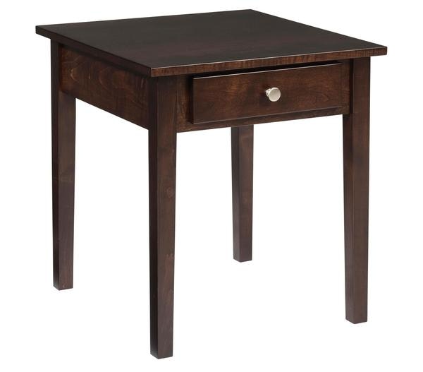 Amish Linden End Table  22 inches wide Mortise and Tenon Construction and Wooden Block Bracing.