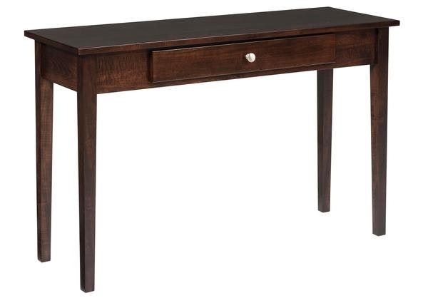 Amish Linden Sofa Table 46 inches wide with drawer and choice of Premium Wood, Finish, and Hardware