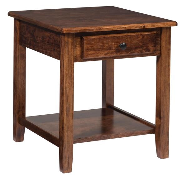 Amish Ethridge End Table 24 inches High.  One drawer with a choice of Hardware, Premium Wood, and Finish.