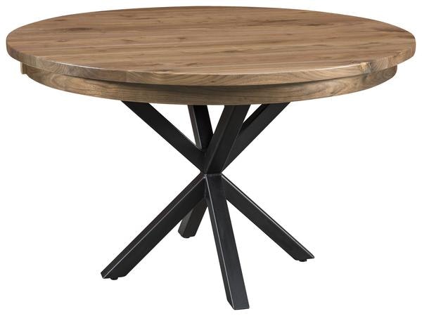 Amish Irvine Modern Round Single Pedestal Dining Table with Metal Base