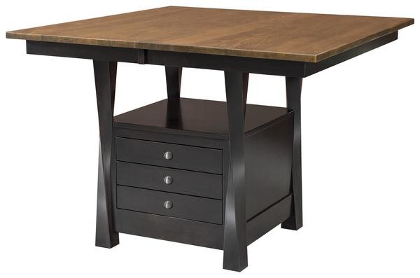 Amish Oxnard Cabinet Dining Table with Storage shown in Brown Maple with Vintage Antique Stain and Onyx Stain Base