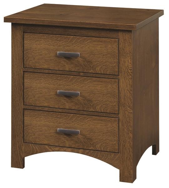 Amish Siesta Mission Three Drawer Nightstand 20 inches wide includes Power Station with 2 AC Outlets and 2 USB Ports.