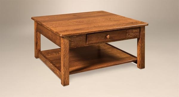 Amish Solid Wood Square Coffee Table for Living Room with choice of 36 inches or 40 inches wide with Center Drawer that offers storage.