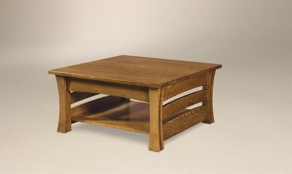 Amish Leavenworth Square Coffee Table includes Thick Horizontal Slats with Flared Legs