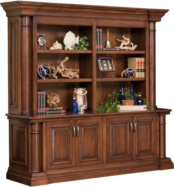 Amish Stonespire Solid Wood Office Credenza with Optional Bookcase Top