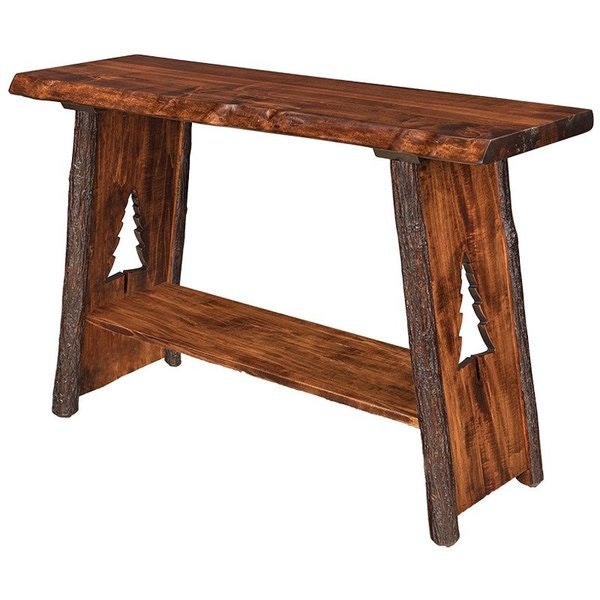 Amish 50 Wide Lone Spruce Live Edge Sofa Table shown in Brown Maple with  Asbury Stain