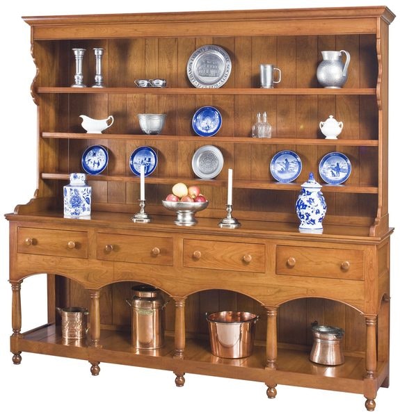 Four Drawer Arch Buffet with Open Rack Top Shelves