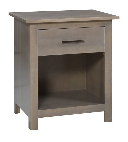 Amish 26 Wide Richey One Drawer Night Stand with Opening Shown in Brown Maple with Barnwood Stain