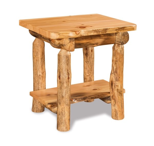 Rustic Log End Table with Drawer and Shelf