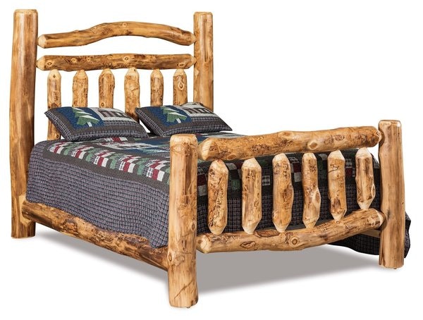 Amish Original Rustic Log Bed shown in Aspen Wood.