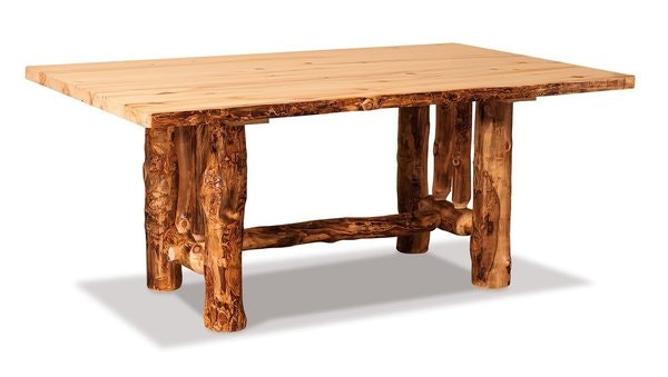 Amish Rustic Log Solid Top Trestle Dining Table