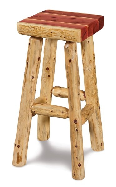Amish Rustic Log Backless Bar Stool with Square Seat