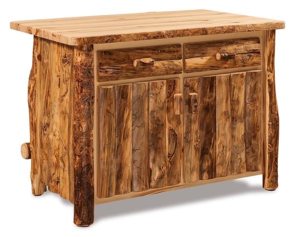 Amish Rustic Log Counter Height Kitchen Island