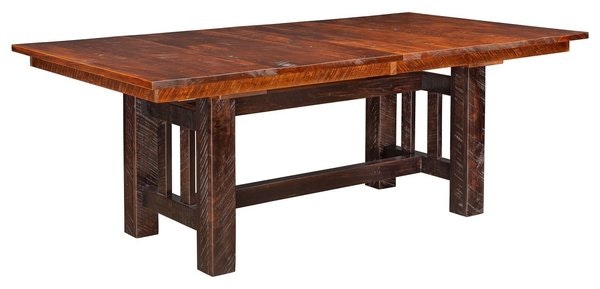 Amish Handcrafted Rough-Cut Maple Wood Trestle Extendable Dining Table - Quick Ship