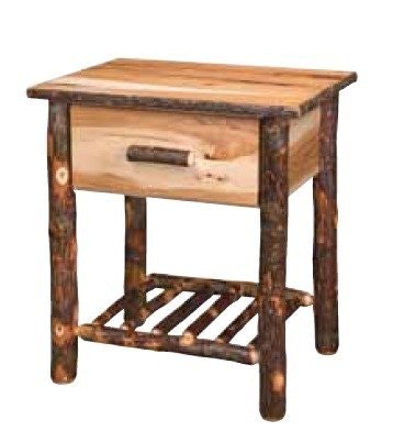 Amish Rustic Hickory Wood Night Stand - Quick Ship