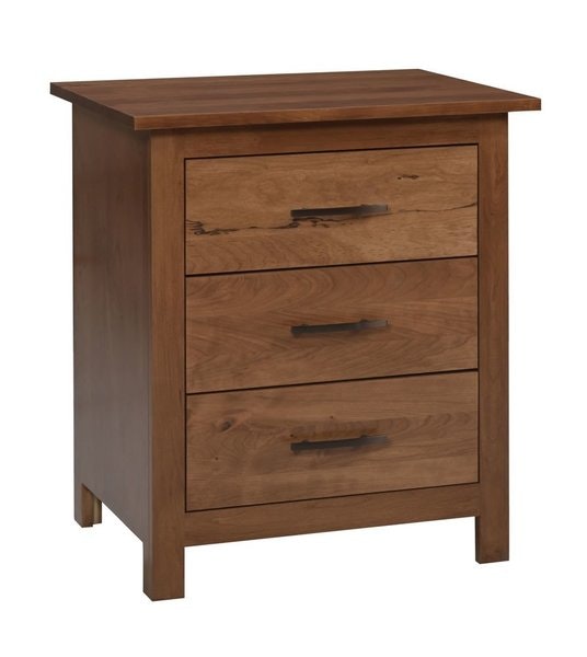 Amish 26 Wide Richey 3 Drawer Nightstand shown in Rustic Cherry with Autumn Wheat Stain
