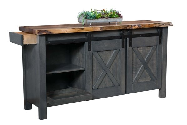 Amish 72 WideDenton Maple Sideboard with Rustic Walnut Live Edge Top - Quick Ship shown in Wood | Stain Natural Rustic Walnut Top