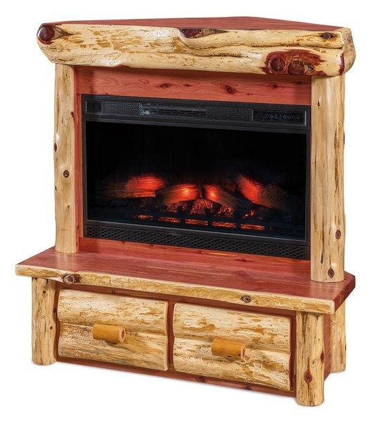 Amish 44" Rustic Log Corner Mantel with Electric Fireplace