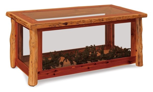 Amish Handcrafted Rustic Log Display Case Coffee Table
