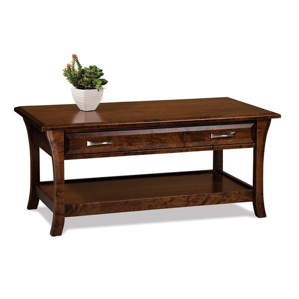 Amish Maple Wood Genesis Open Coffee Table with Drawer and Bottom Shelf - Quick Ship