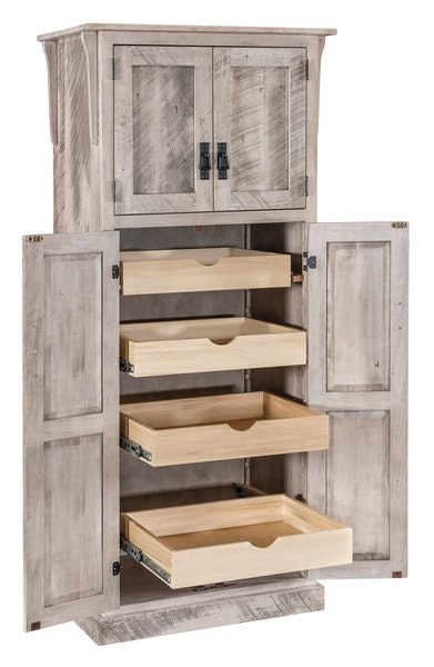 Amish Modern Farmhouse 4-Door Pantry Cabinet with Roll-Out Shelves