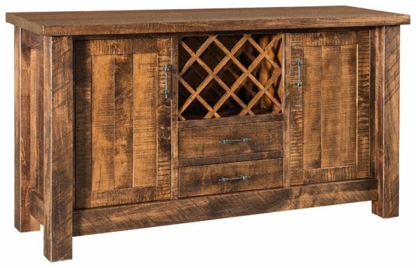 Amish Dutton Rough Sawn Bar and Wine Cabinet with Stemware Holders at Top of Both Doors