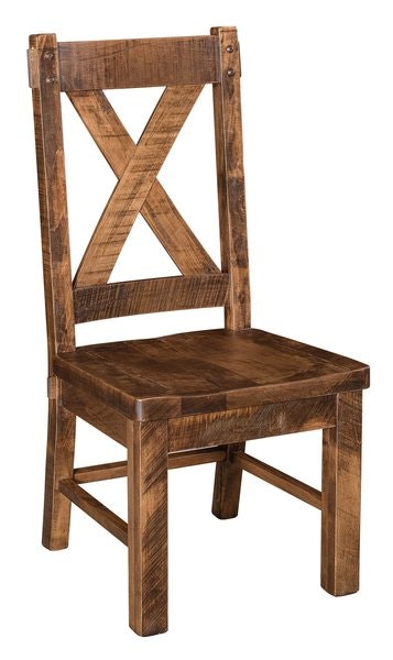 Amish Rustic Rough Sawn Wood Cross Back Dining Chair